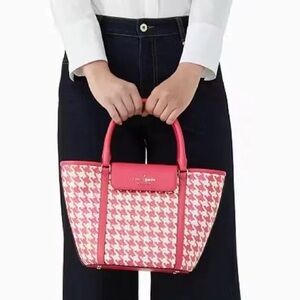 Kate Spade Cruise Medium Tote Woven Houndstooth PINK / White